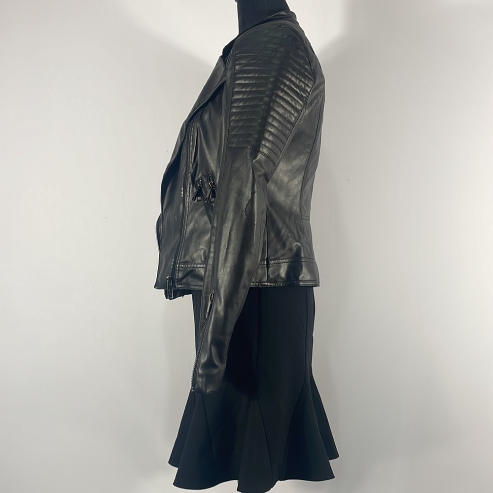 Gianni Binni Black Faux Leather Biker, Motto Jacket,XS - Picture 3 of 15